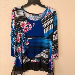 Notations Blue and Black Floral Top